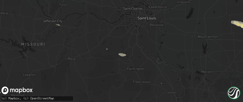 Hail map in Blackwell, MO on July 9, 2026