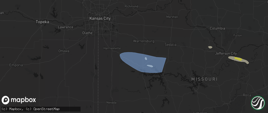 Hail map in Blairstown, MO on July 9, 2026