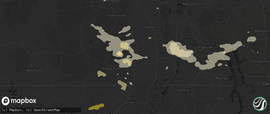 Hail map in Bloomfield, MO on July 9, 2026
