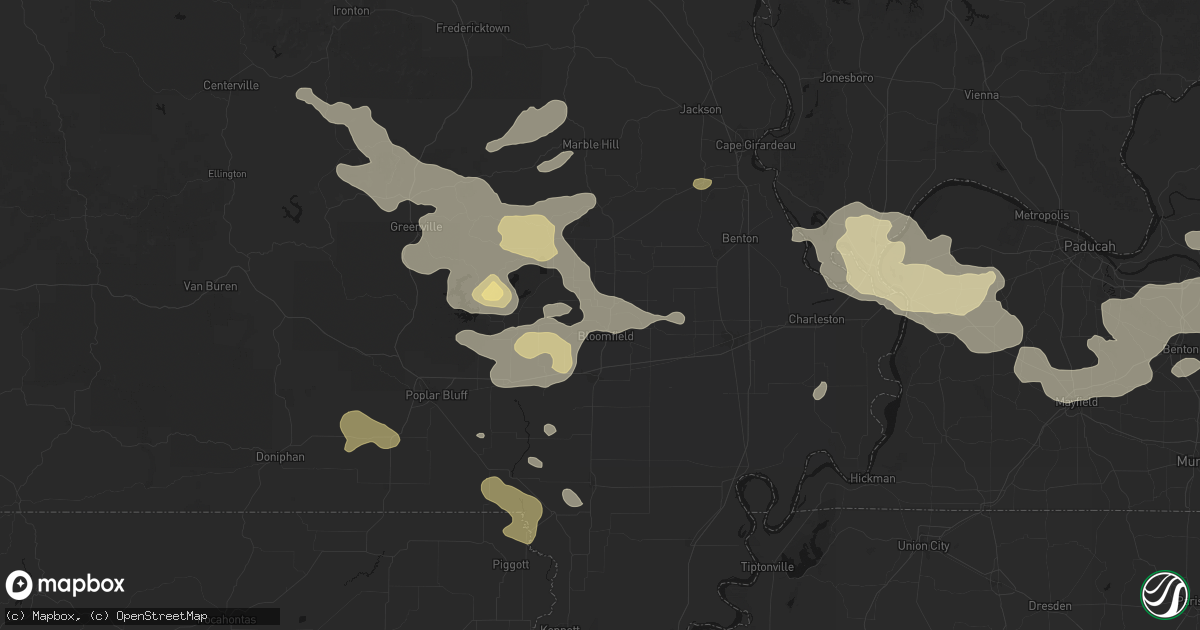 Hail map in Bloomfield, MO on July 9, 2026