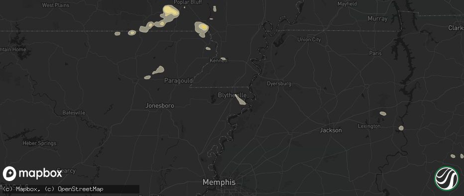 Hail map in Blytheville, AR on July 9, 2026