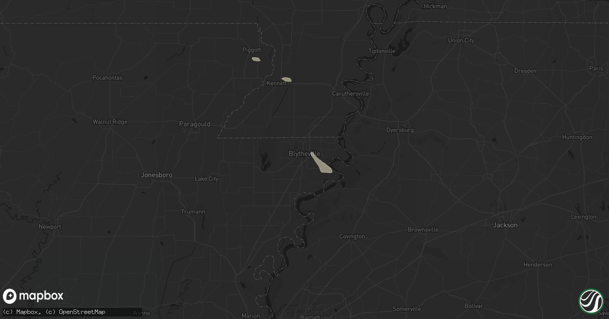 Hail map in Blytheville, AR on July 9, 2026