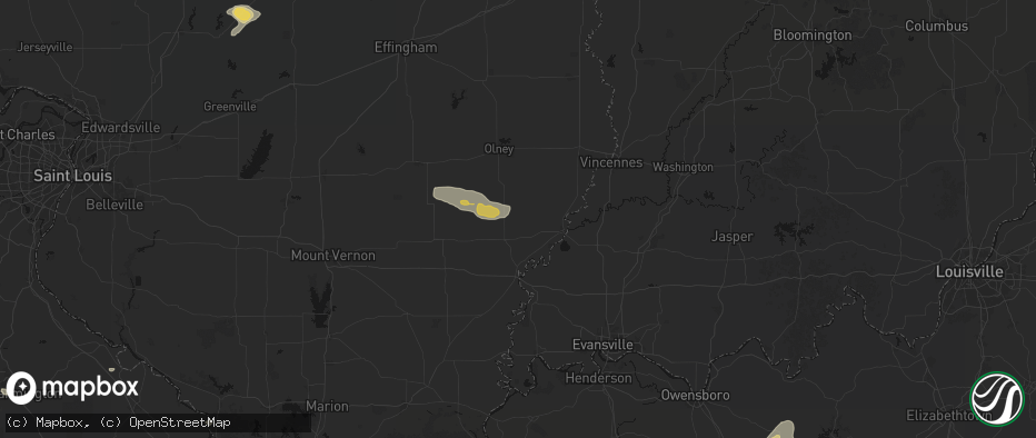 Hail map in Bone Gap, IL on July 9, 2026