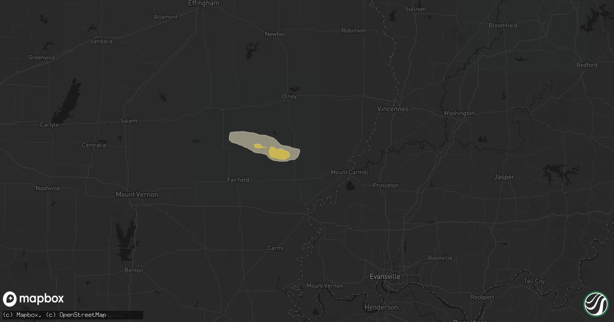 Hail map in Bone Gap, IL on July 9, 2026