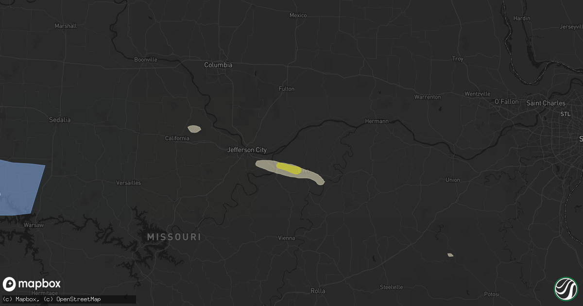 Hail map in Bonnots Mill, MO on July 9, 2026