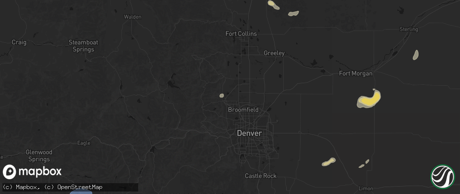 Hail map in Boulder, CO on July 9, 2026