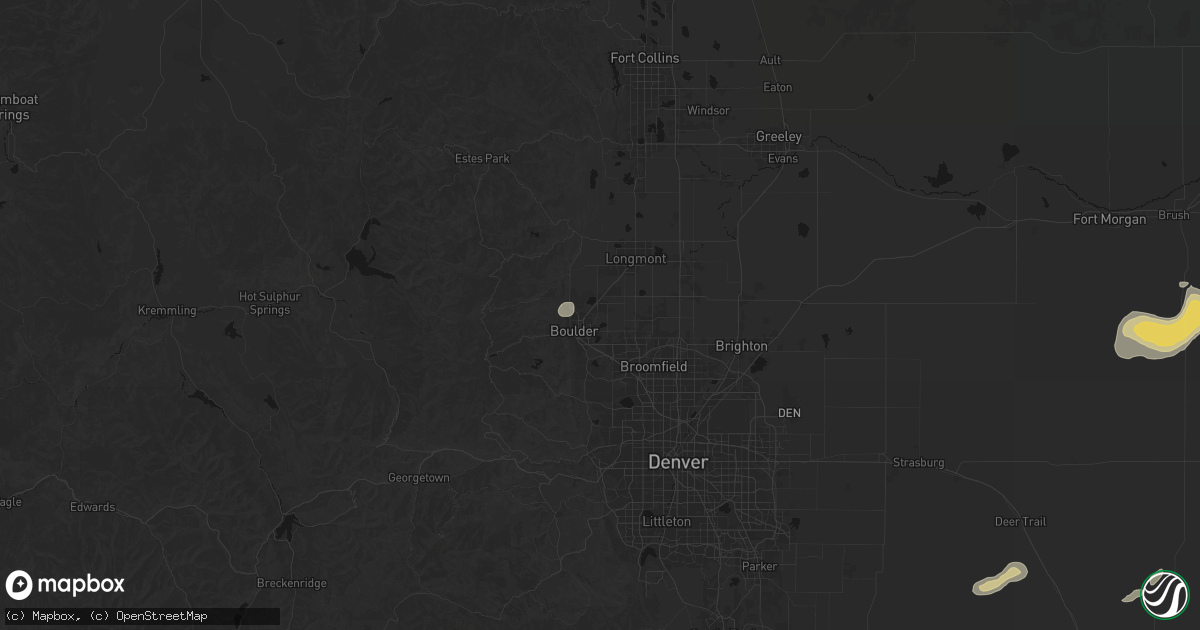 Hail map in Boulder, CO on July 9, 2026