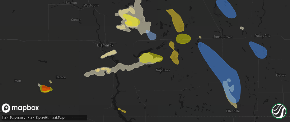 Hail map in Braddock, ND on July 9, 2026