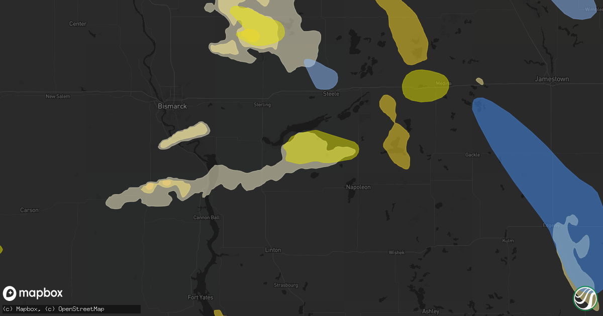 Hail map in Braddock, ND on July 9, 2026