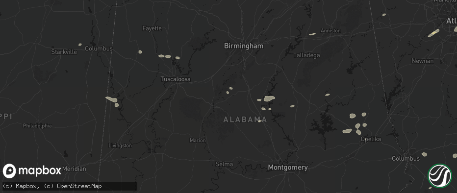 Hail map in Brierfield, AL on July 9, 2026