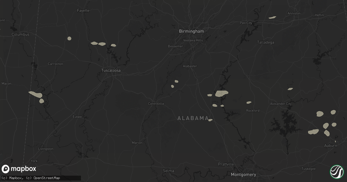Hail map in Brierfield, AL on July 9, 2026