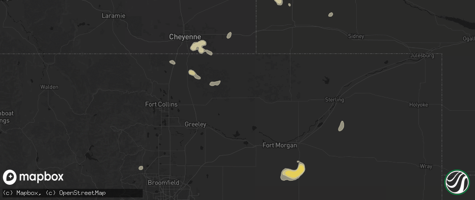 Hail map in Briggsdale, CO on July 9, 2026