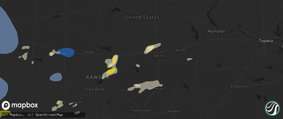 Hail map in Brookville, KS on July 9, 2026
