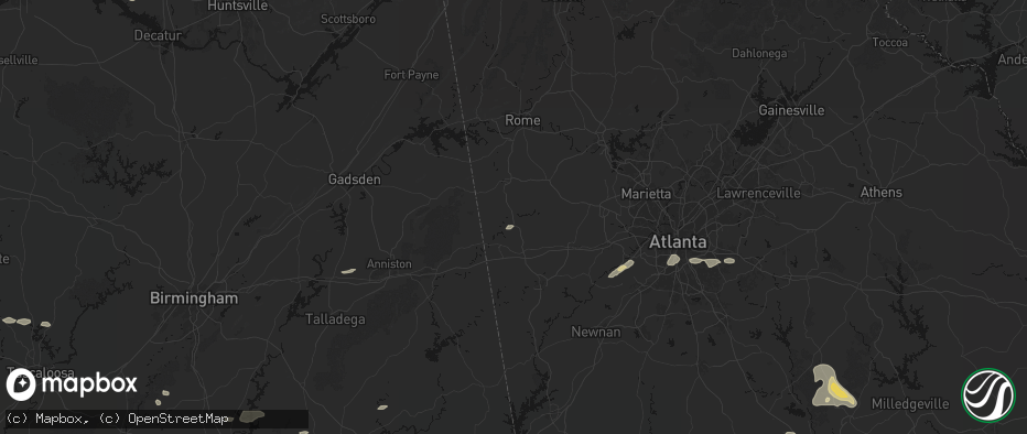 Hail map in Buchanan, GA on July 9, 2026