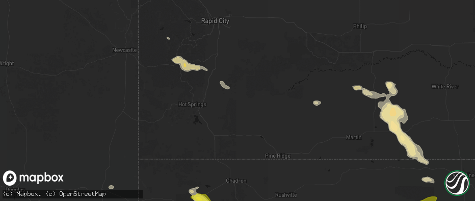 Hail map in Buffalo Gap, SD on July 9, 2026