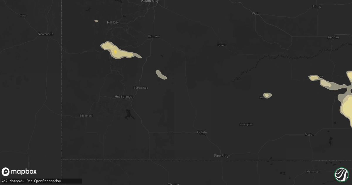 Hail map in Buffalo Gap, SD on July 9, 2026