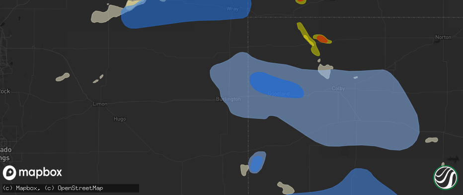 Hail map in Burlington, CO on July 9, 2026