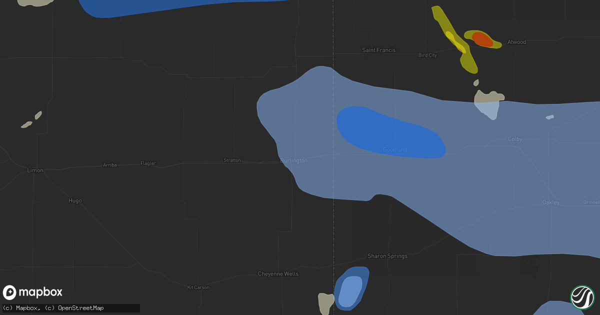 Hail map in Burlington, CO on July 9, 2026