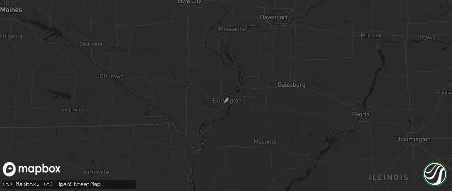Hail map in Burlington, IA on July 9, 2026