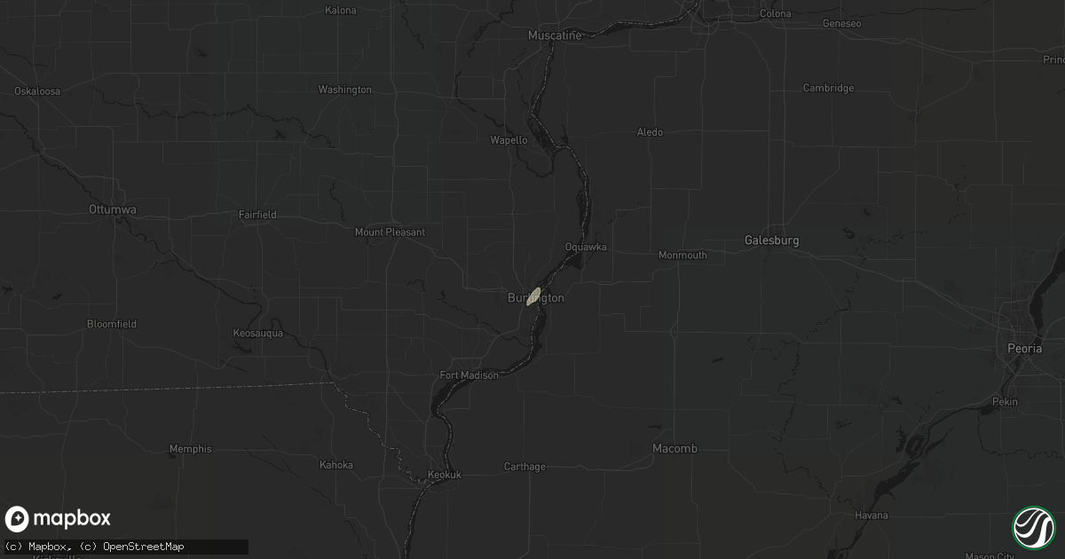 Hail map in Burlington, IA on July 9, 2026