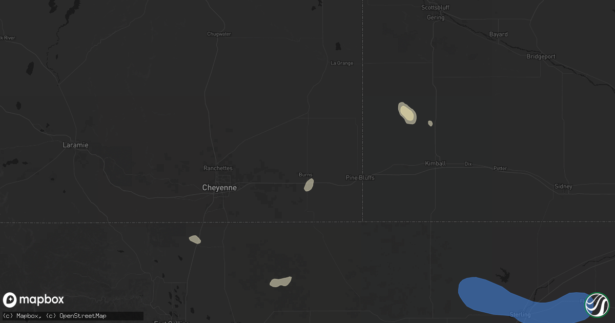 Hail map in Burns, WY on July 9, 2026