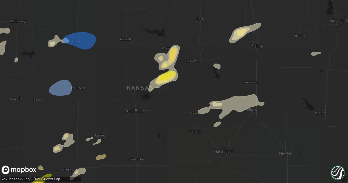 Hail map in Bushton, KS on July 9, 2026