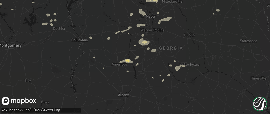 Hail map in Byromville, GA on July 9, 2026