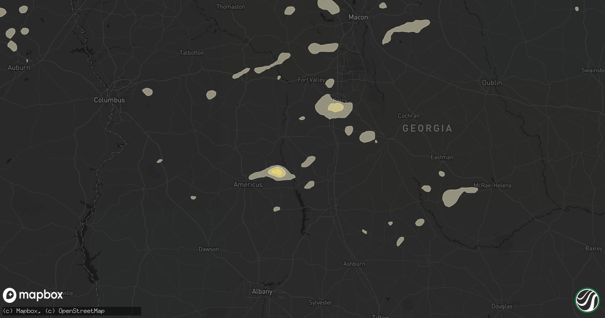 Hail map in Byromville, GA on July 9, 2026
