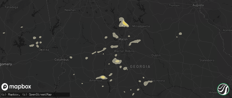 Hail map in Byron, GA on July 9, 2026