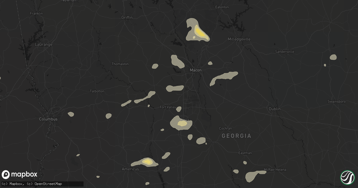Hail map in Byron, GA on July 9, 2026