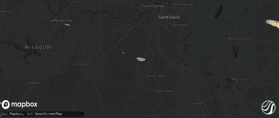 Hail map in Cadet, MO on July 9, 2026