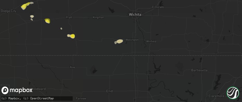 Hail map in Caldwell, KS on July 9, 2026
