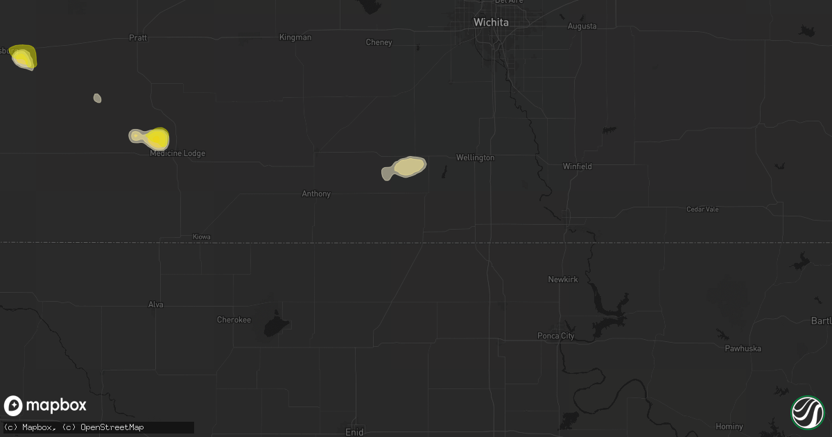 Hail map in Caldwell, KS on July 9, 2026