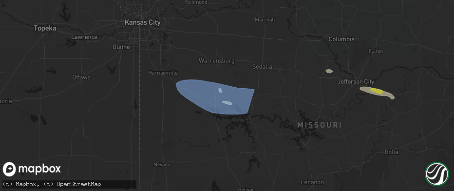 Hail map in Calhoun, MO on July 9, 2026