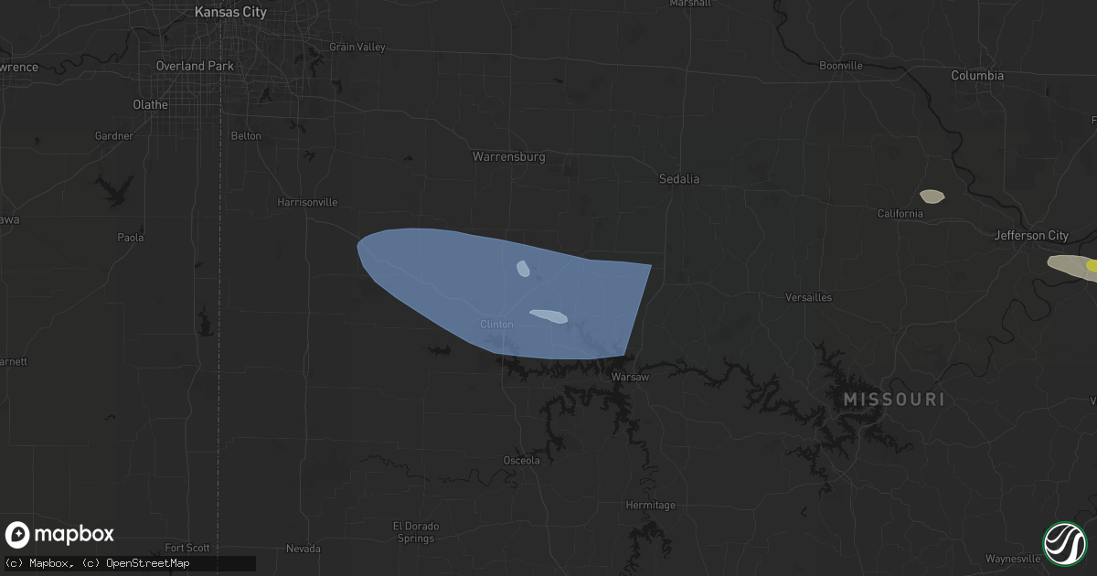 Hail map in Calhoun, MO on July 9, 2026