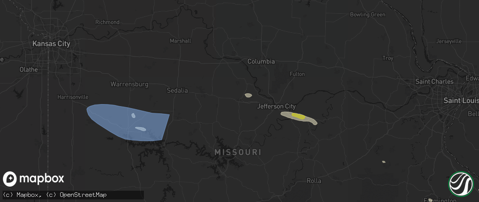 Hail map in California, MO on July 9, 2026