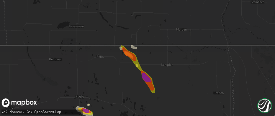 Hail map in Calvin, ND on July 9, 2026