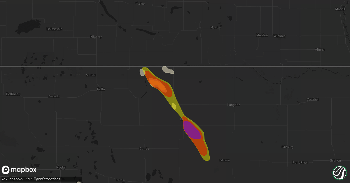 Hail map in Calvin, ND on July 9, 2026