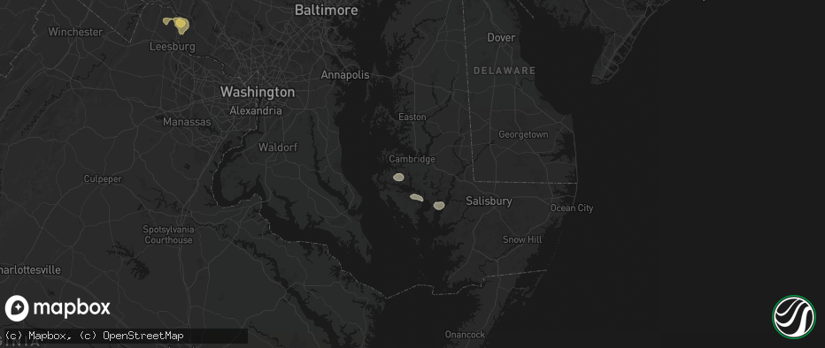 Hail map in Cambridge, MD on July 9, 2026