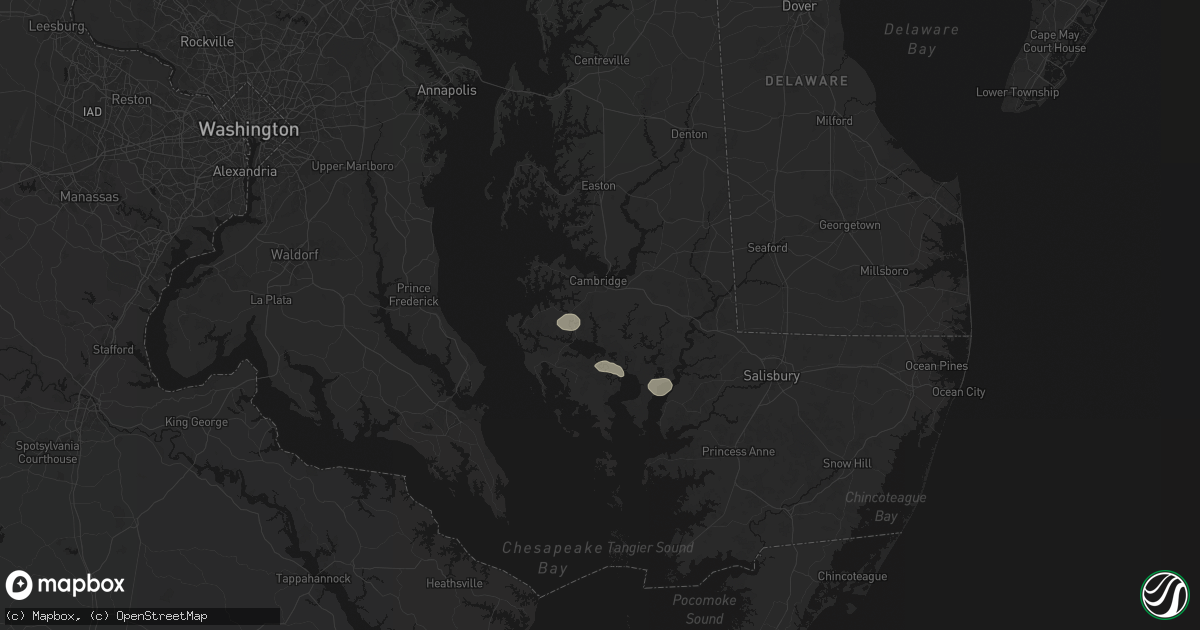 Hail map in Cambridge, MD on July 9, 2026
