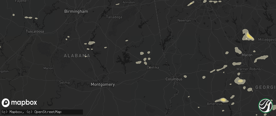 Hail map in Camp Hill, AL on July 9, 2026