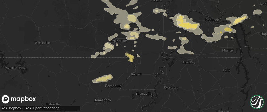 Hail map in Campbell, MO on July 9, 2026