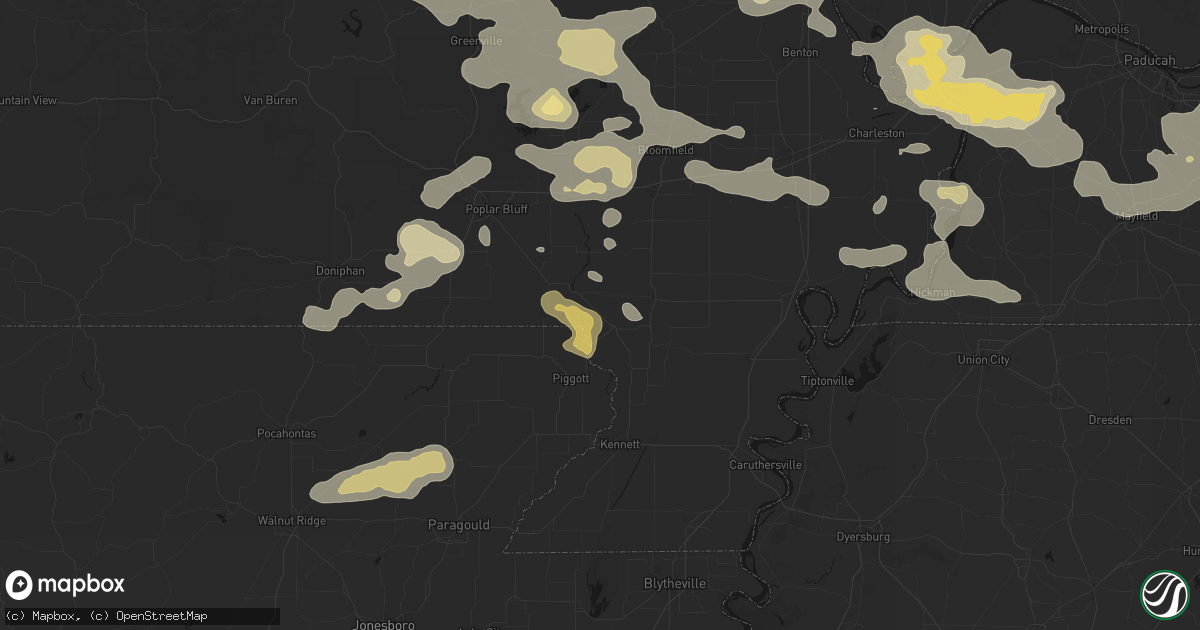 Hail map in Campbell, MO on July 9, 2026