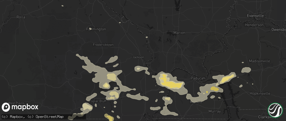 Hail map in Cape Girardeau, MO on July 9, 2026