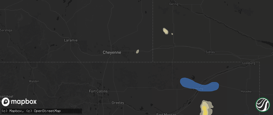 Hail map in Carpenter, WY on July 9, 2026
