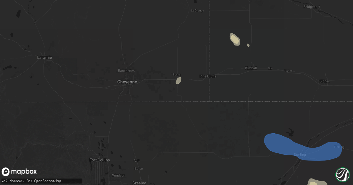 Hail map in Carpenter, WY on July 9, 2026