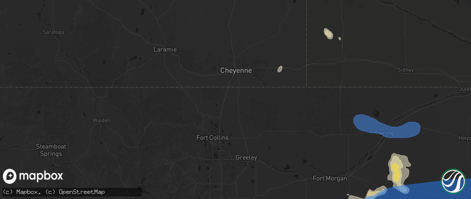 Hail map in Carr, CO on July 9, 2026