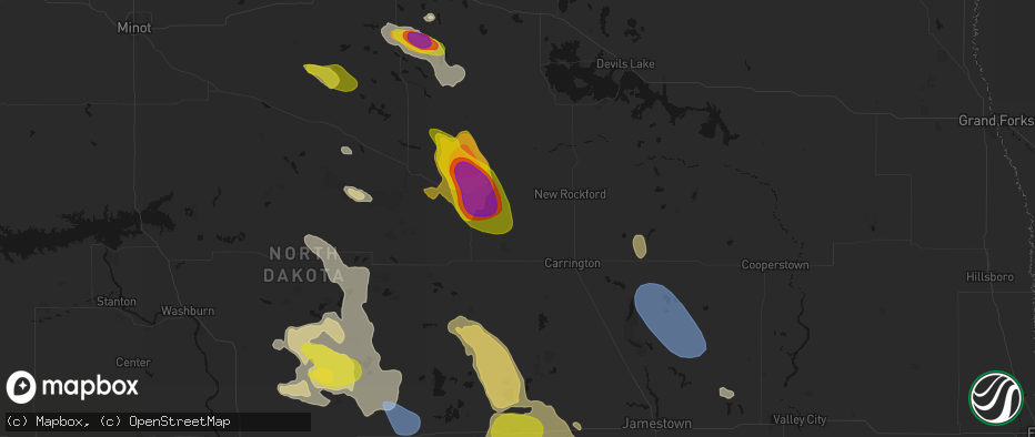 Hail map in Cathay, ND on July 9, 2026