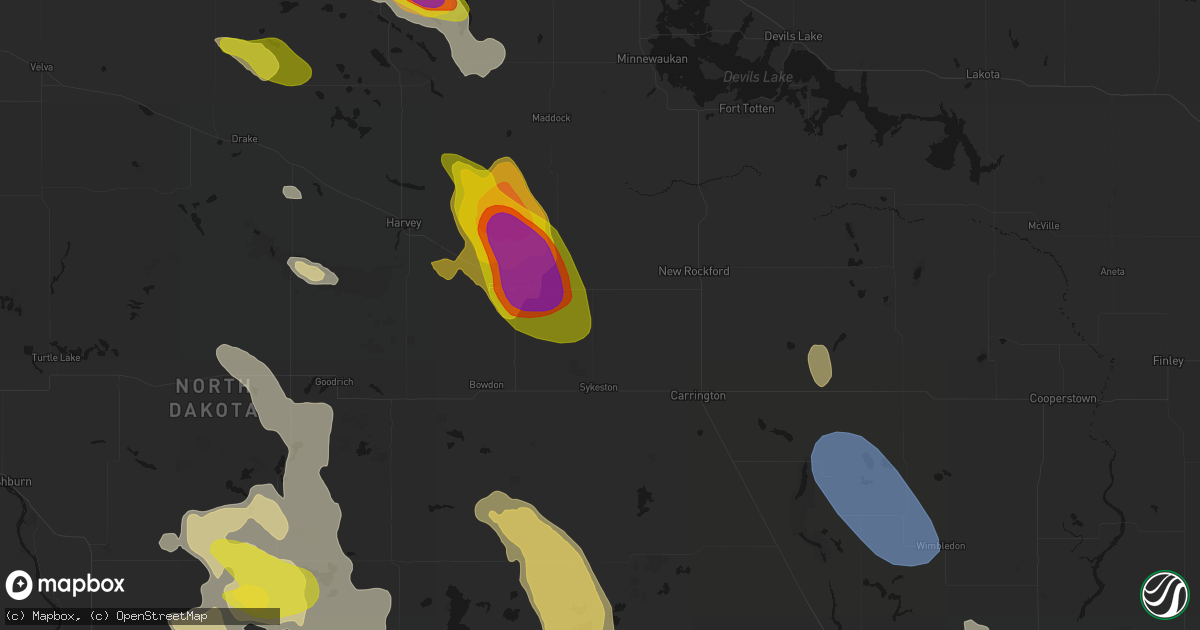 Hail map in Cathay, ND on July 9, 2026