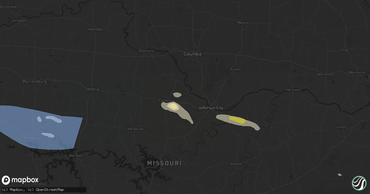 Hail map in Centertown, MO on July 9, 2026